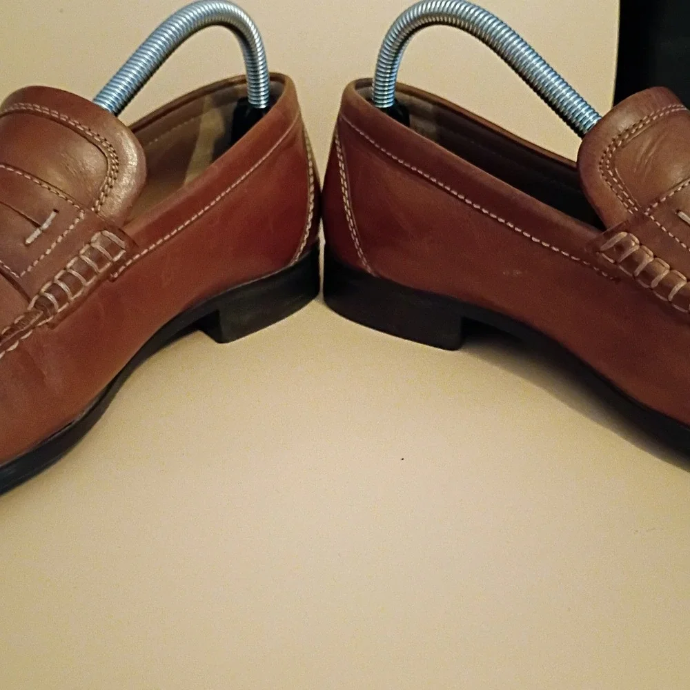 Johnston & Murphy Penny Loafers‎ Mens 9M Brown Leather Sheepskin Lining Slip On